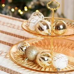Karaca Home New Year Christmas Goldy Star Tree Bauble Set and Star Tree Topper, 21 Piece, Gold