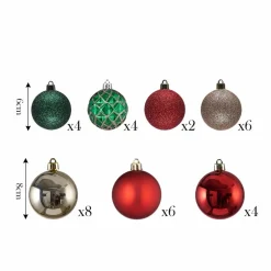 Karaca Home New Year Christmas Tree Bauble Set, 34 Piece, 6cm, Multi