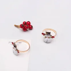 Karaca Home New Year Christmas Snowman Metal Napkin Ring Set, 2 Piece, Multi