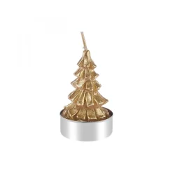 Karaca Home New Year Gold Tree 3-Piece Tealight Candles, Gold