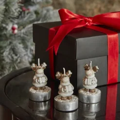 Karaca Home New Year Reindeer 3-Piece Tealight Candles, Beige