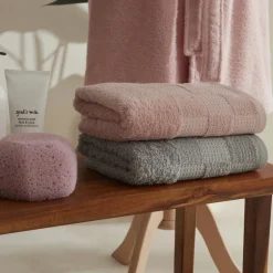 Karaca Home Santos 4-Piece 100% Turkish Cotton Family Bathroom Set, Powder - Grey