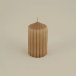 Karaca Home Stripped Pillar Candle, 7x12cm, Light Brown