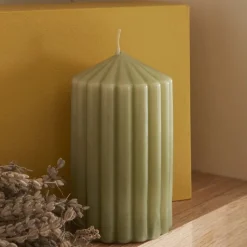 Karaca Home Stripped Pillar Candle, 7x12cm, Green