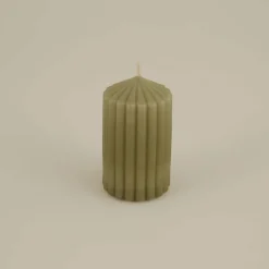 Karaca Home Stripped Pillar Candle, 7x12cm, Green