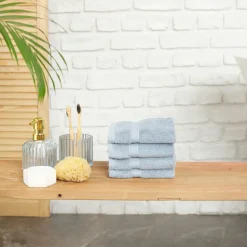 Karaca Home 100% Turkish Cotton Face Towel Set, 4 Piece, 30cmx30cm, Blue