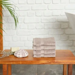 Karaca Home 100% Turkish Cotton Face Towel Set, 4 Piece, 30cmx30cm, Stone