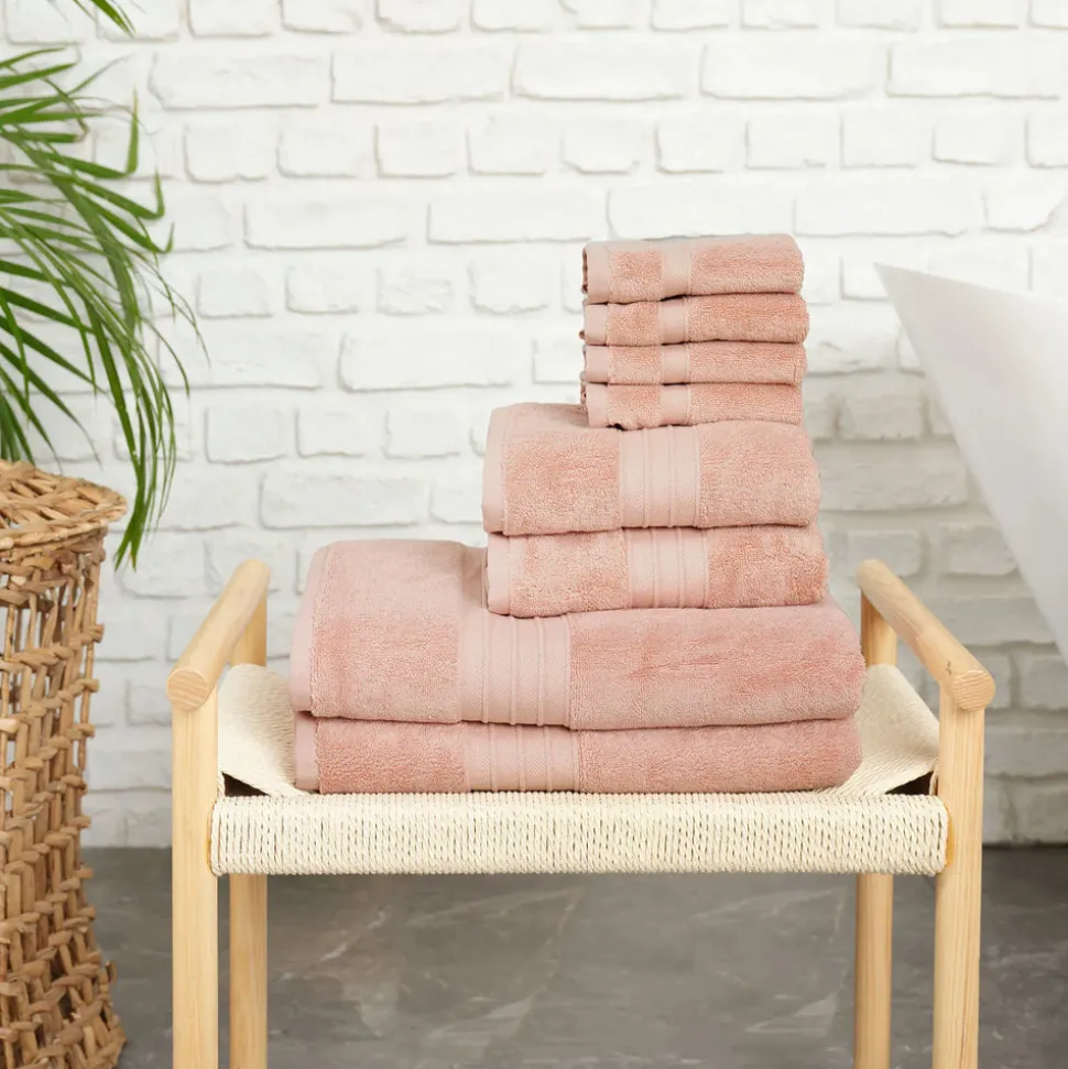 Karaca Home 100% Turkish Cotton Towel Set, 8 Piece, Pink