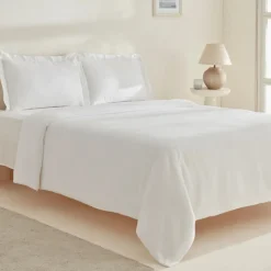 Karaca Home White Collection Felves 100% Turkish Cotton Duvet Cover Set, King Size, White