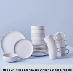 Karaca Hope 24-Piece Stoneware Dinner Set for 6 People, White Gold