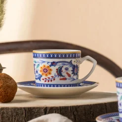 Karaca Ihlamur 4-Piece Bone China Espresso Turkish Coffee Cup Set for 2 People, 80ml, White Multi