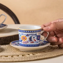 Karaca Ihlamur 4-Piece Bone China Espresso Turkish Coffee Cup Set for 2 People, 80ml, White Multi