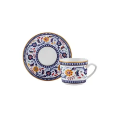 Karaca Ihlamur 4-Piece Bone China Espresso Turkish Coffee Cup Set for 2 People, 80ml, White Multi