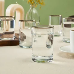 Karaca Işıl 6-Piece Glass Small Water Glass Set for 6 Person, 110ml, Transparent Platinium
