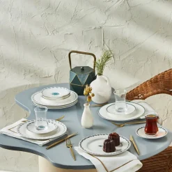 Karaca iznik 18 Piece Porcelain Serveware Set for 6 People, 19cm, White Multi