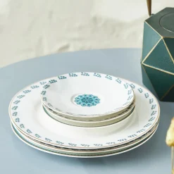 Karaca iznik 18 Piece Porcelain Serveware Set for 6 People, 19cm, White Multi