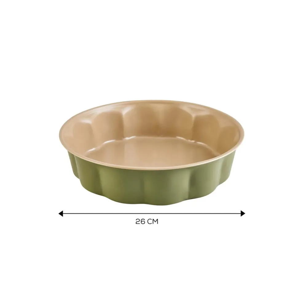 Karaca Jennese Fiorella Non-Stick Metal Round Cake Tin, 26cm, Green