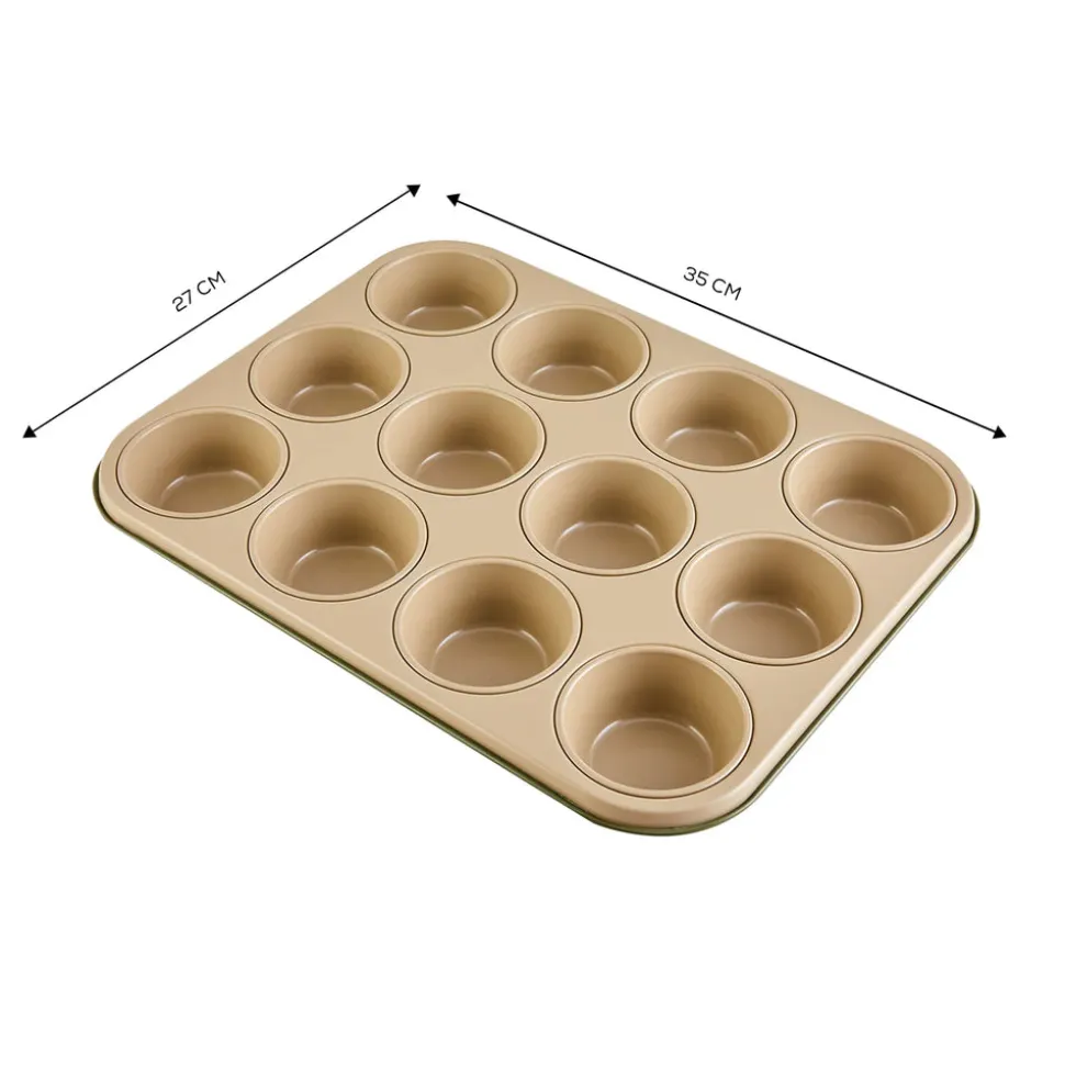 Karaca Jennese Non-Stick Metal Muffin Sheet, 35cmx27cm, Green