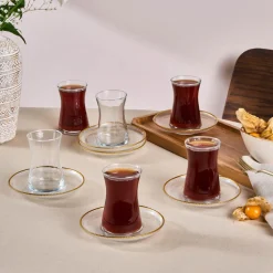 Karaca Juliet 12-Piece Turkish Tea Set for 6 People, 170ml, Gold