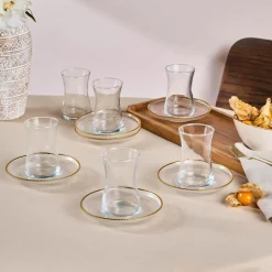 Karaca Juliet 12-Piece Turkish Tea Set for 6 People, 170ml, Gold