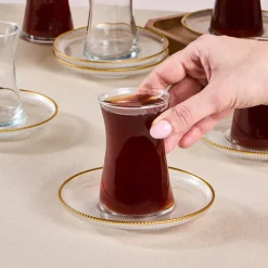 Karaca Juliet 12-Piece Turkish Tea Set for 6 People, 170ml, Gold