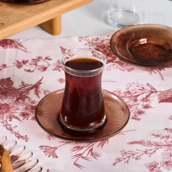Karaca Juliet 12-Piece Turkish Tea Set for 6 People, Brown
