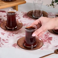 Karaca Juliet 12-Piece Turkish Tea Set for 6 People, Brown