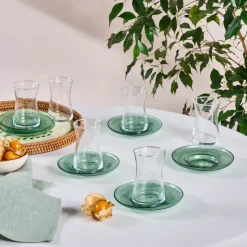 Karaca Juliet 12-Piece Turkish Tea Set for 6 People, Green