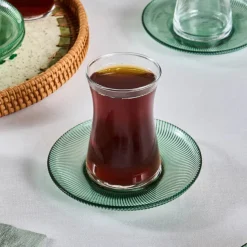 Karaca Juliet 12-Piece Turkish Tea Set for 6 People, Green