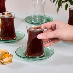Karaca Juliet 12-Piece Turkish Tea Set for 6 People, Green