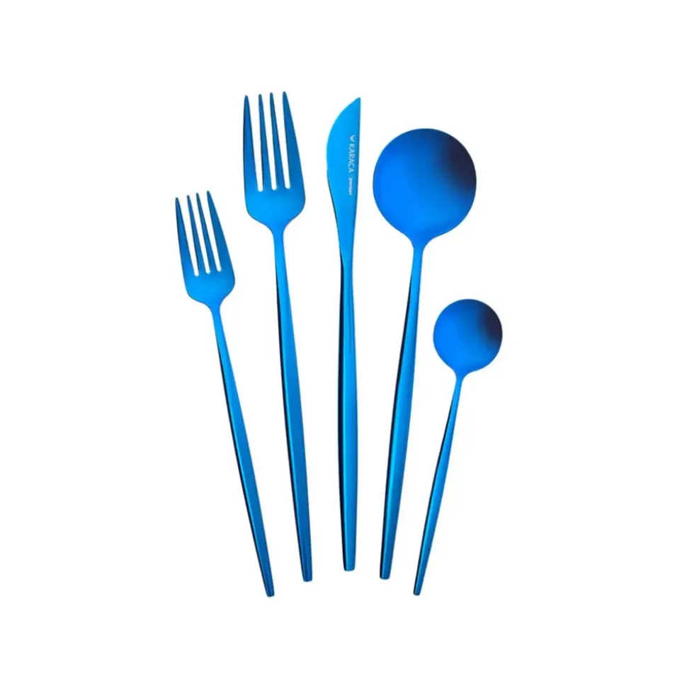 Karaca Jupiter 30-Piece Stainless Steel Cutlery Set for 6 People, Shiny Blue