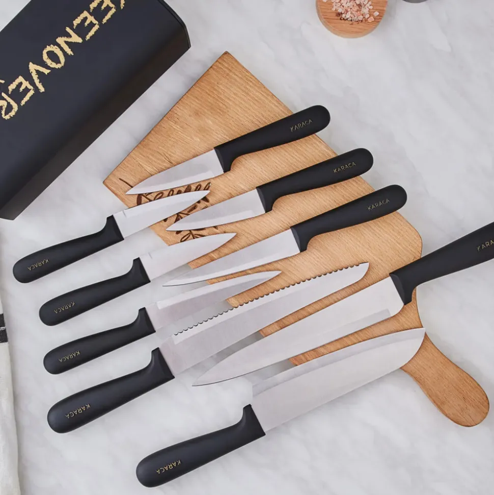Karaca Keenover 9 Piece Knife Block Set, Black