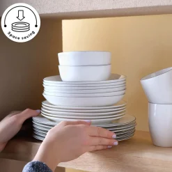 Karaca Lea 30-Piece Bone China Dinner Set for 6 People, White Black