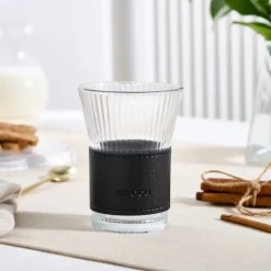 Karaca Leather Cool Touch Latte Coffee Glass, 210 Ml, Black
