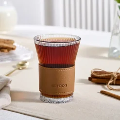Karaca Leather Cool Touch Latte Coffee Glass, 210 Ml, Brown