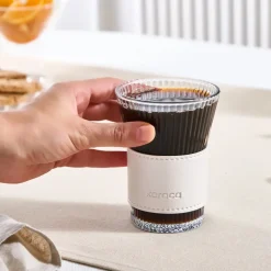 Karaca Leather Cool Touch Latte Coffee Glass, 210 Ml, Pearlescent