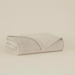Karaca Leaves Wellsoft Blanket, 130x150cm, Light Grey