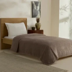 Karaca Leaves Wellsoft Blanket, Single, 150x200cm, Stone