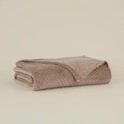 Karaca Leaves Wellsoft Blanket, Single, 150x200cm, Stone