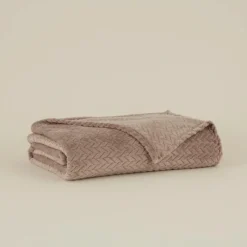 Karaca Leaves Wellsoft Blanket, 130x150cm, Stone