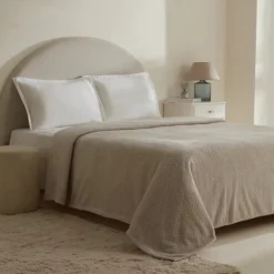 Karaca Leaves Wellsoft Blanket, Double, 200x220cm, Light Grey