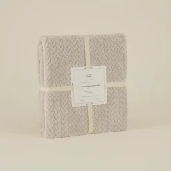 Karaca Leaves Wellsoft Blanket, Double, 200x220cm, Light Grey