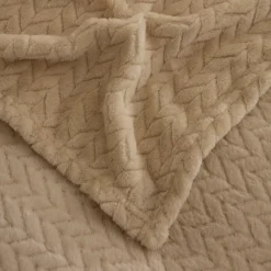 Karaca Leaves Wellsoft Blanket, Single, 150x200cm, Ecru