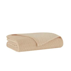 Karaca Leaves Wellsoft Blanket, 130x150cm, Ecru
