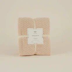 Karaca Leaves Wellsoft Blanket, 130x150cm, Ecru