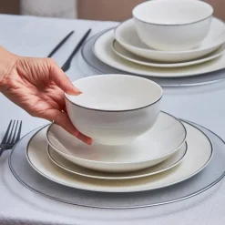 Karaca Leon 24-Piece Porcelain Dinner Set for 6 People, White Platinum
