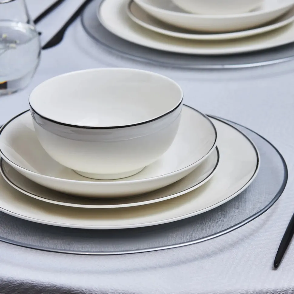 Karaca Leon 24-Piece Porcelain Dinner Set for 6 People, White Platinum