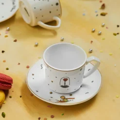 Karaca Little Prince 12-Piece Porcelain Espresso Turkish Coffee Cup Set for 6 People, 80ml, White Multi