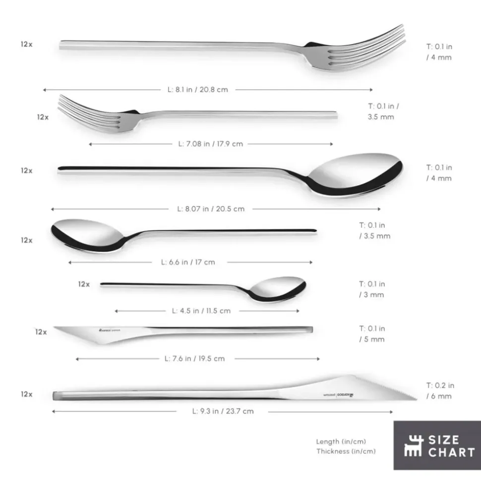 Karaca Look 84-Piece 316+ Stainless Steel Cutlery Set for 12 People, Silver