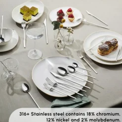 Karaca Look 84-Piece 316+ Stainless Steel Cutlery Set for 12 People, Silver